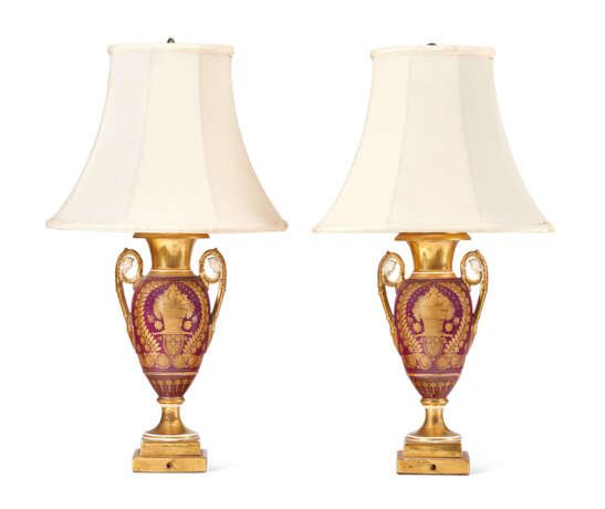 A PAIR OF PARIS PORCELAIN PURPLE-GROUND VASES, MOUNTED AS LAMPS - photo 4