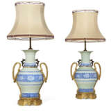 A PAIR OF ORMOLU-MOUNTED CHINESE CELADON AND BLUE AND WHITE PORCELAIN VASES, NOW MOUNTED AS LAMPS - фото 1