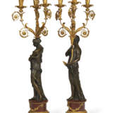 A PAIR OF LOUIS XVIII ORMOLU AND PATINATED BRONZE THREE-BRANCH CANDELABRA - фото 4