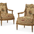 A PAIR OF LOUIS XVI GILT-WALNUT FAUTEILS - Аукционные цены