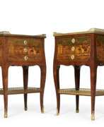 Мебель для хранения. A MATCHED PAIR OF FRENCH ORMOLU-MOUNTED KINGWOOD, SYCAMORE AND MARQUETRY TABLES EN CHIFFONNIER