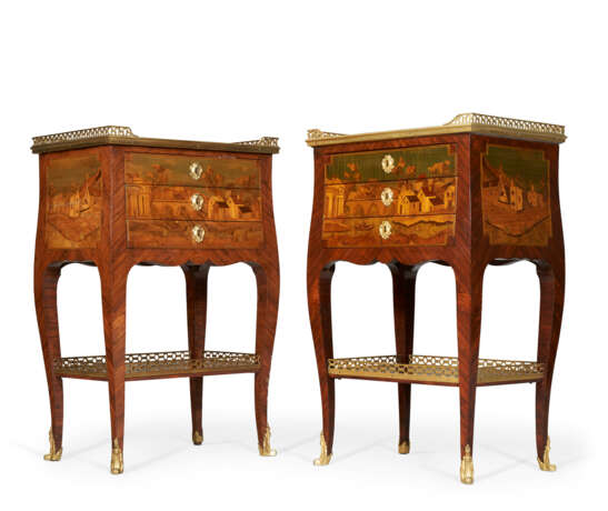 A MATCHED PAIR OF FRENCH ORMOLU-MOUNTED KINGWOOD, SYCAMORE AND MARQUETRY TABLES EN CHIFFONNIER - photo 1