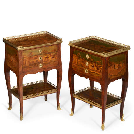 A MATCHED PAIR OF FRENCH ORMOLU-MOUNTED KINGWOOD, SYCAMORE AND MARQUETRY TABLES EN CHIFFONNIER - photo 2