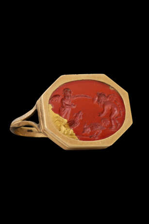 A ROMAN RED JASPER RINGSTONE WITH TWO CUPIDS AT A COCKFIGHT - Foto 1