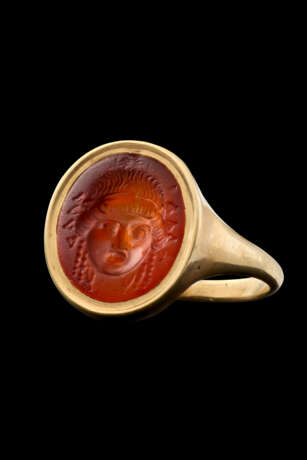 A ROMAN CARNELIAN RINGSTONE WITH A MASK OF A MAENAD - photo 1