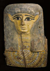 AN EGYPTIAN PAINTED WOOD COFFIN LID