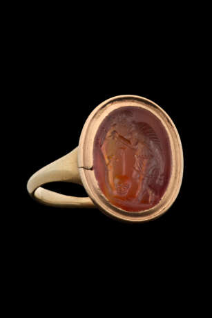 A ROMAN CARNELIAN RINGSTONE WITH AN OLD MAN AND A SKULL - photo 1