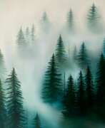 Modulares Bild. Картина маслом Зеленый лес в тумане