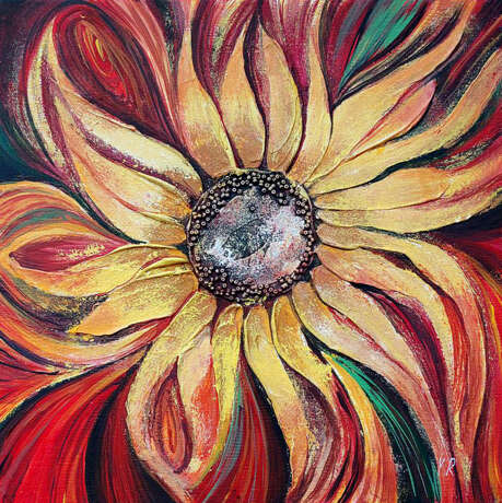 Sunflower Leinwand auf dem Hilfsrahmen Malerei mit Acrylfarben объемная живопись цветок Kasachstan 2024 - Foto 1