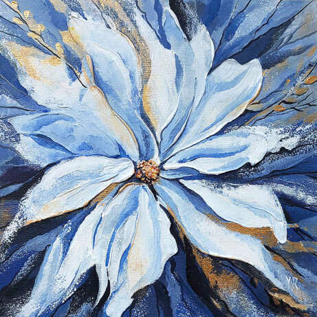 Blue flower Холст на подрамнике Живопись акрилом объемная живопись Абстрактный цветок Казахстан 2024 г. - фото 1