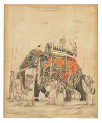 AKBAR II (R.1806-37) WITH HIS SON MIRZA SELIM SEATED ON AN ELEPHANT