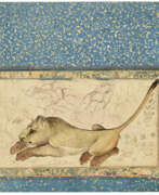 Papier. TWO DEPICTIONS OF CROUCHING LIONS