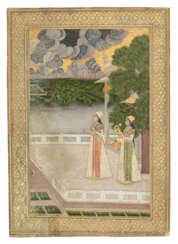 NUR JAHAN ON A TERRACE WITH ATTENDANT