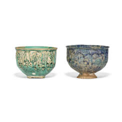 TWO NISHAPUR MOULDED POTTERY BOWLS
