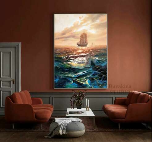 Корабль в море картина маслом Евгения Дувакина Canvas on the subframe Oil paint Realism Marine art Russia 2023 - photo 3