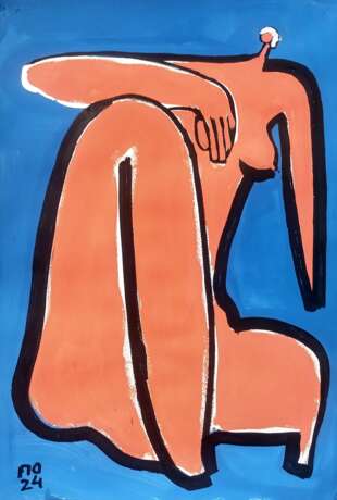 A sitting nude Бумага Акриловые краски Кубизм Ню арт Украина 2024 г. - фото 1