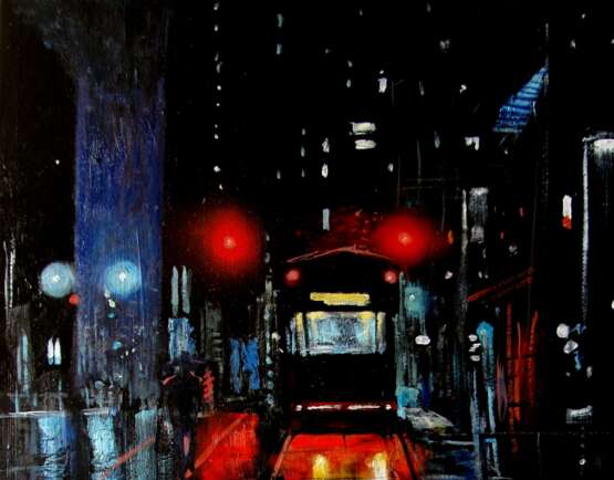 Night in the city 01 oil on cardboard Amerikanischer Realismus Industrielandschaft Ukraine 2024 - Foto 7
