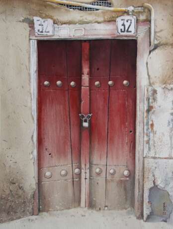 Старая дверь в Бухаре Aquarellpapier Aquarellmalerei Zeitgenössischer Realismus Stadtlandschaft 2023 - Foto 1