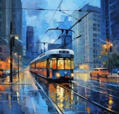 Трамвайные Впечатления картина маслом Евгения Дувакина Canvas on the subframe Acrylic and oil Realism Cityscape Russia 2023 - photo 1