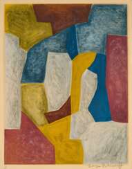 Serge Poliakoff. Composition carmin, jaune, grise et bleue