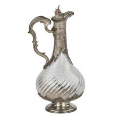 French fluted glass wine jug in silver in the style of Louis XV, late 19th century.