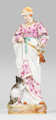 Große seltene Meissen Kostümfigur "Dame mit Katze" - photo 1