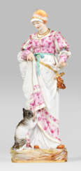 Große seltene Meissen Kostümfigur "Dame mit Katze"