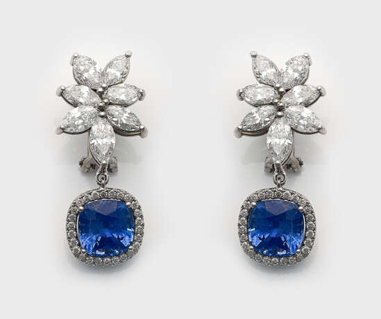 Paar glamouröse Ceylon-Saphir-Diamant-Ohrgehänge - photo 1