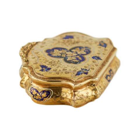 Gold snuff box with engraved ornament and blue enamel. 20th century. - Foto 3