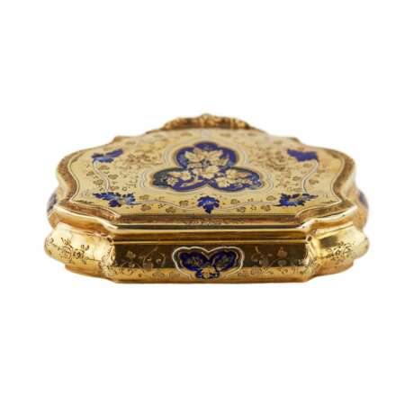 Gold snuff box with engraved ornament and blue enamel. 20th century. - Foto 4