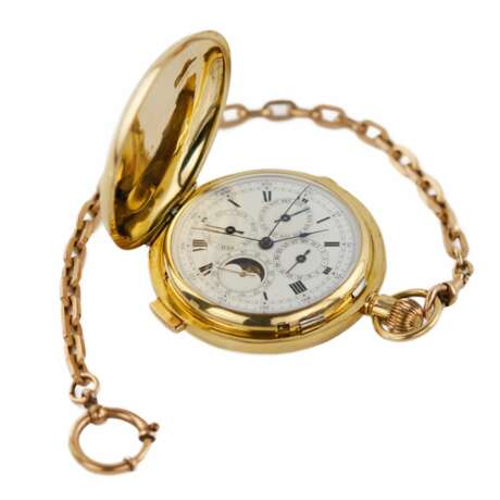 Золотые, охотничьи часы с репетиром, календарем и хронографом. Лондон. 1912-1913 года. - фото 1