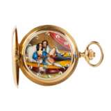 Gold, three-case, pocket watch with a chain and an erotic scene on the dial. 1900 - Foto 2