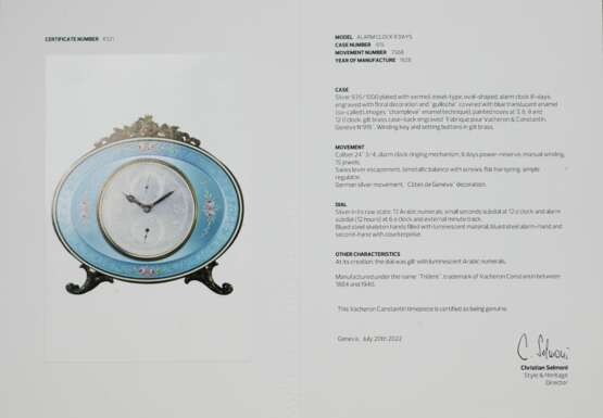 Silver alarm clock, Vacheron Constantin, with guilloché enamel. Switzerland, 1928. - Foto 9