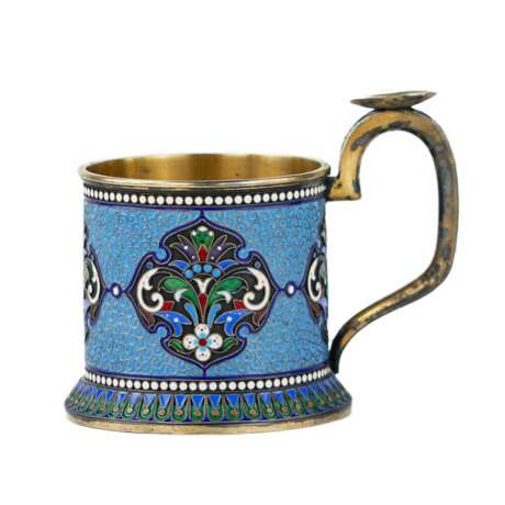 Silver glass holder in neo-Russian style with cloisonné enamel and gilding. Lyubavin. End of the 19th century. - Foto 1