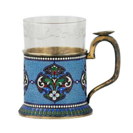 Silver glass holder in neo-Russian style with cloisonné enamel and gilding. Lyubavin. End of the 19th century. - photo 2