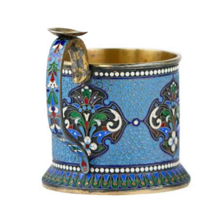 Silver glass holder in neo-Russian style with cloisonné enamel and gilding. Lyubavin. End of the 19th century. - photo 3