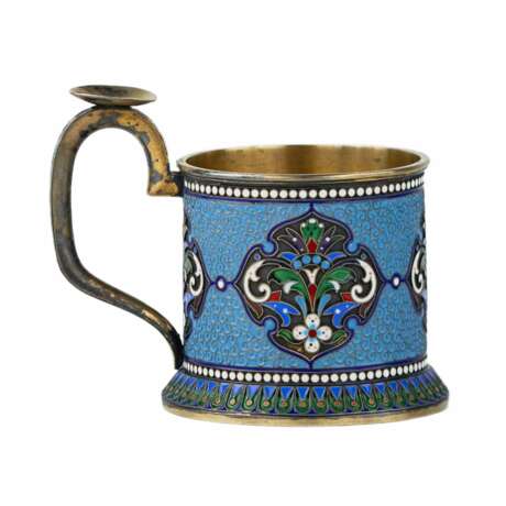 Silver glass holder in neo-Russian style with cloisonné enamel and gilding. Lyubavin. End of the 19th century. - photo 4