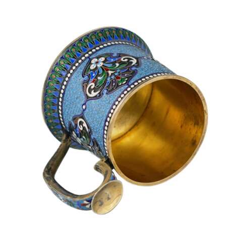 Silver glass holder in neo-Russian style with cloisonné enamel and gilding. Lyubavin. End of the 19th century. - Foto 7
