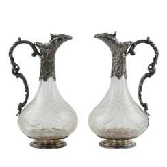 Pair of wine glass jugs in silver, Louis XV style, turn of the 19th-20th centuries.