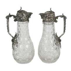 A magnificent pair of cast crystal wine jugs in superb BOLIN silver. Moscow. Russia 19th century.
