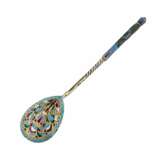 Silver glass holder with a spoon decorated with cloisonne enamel. Moscow 1908-1917. - photo 8