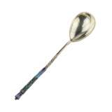 Silver glass holder with a spoon decorated with cloisonne enamel. Moscow 1908-1917. - photo 9