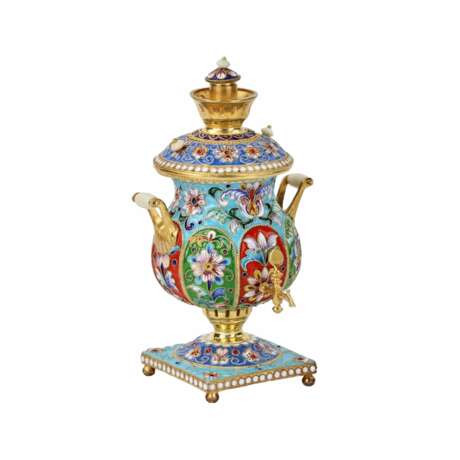 Silver, gilded, with painted enamels samovar. - photo 1