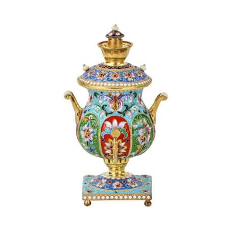 Silver, gilded, with painted enamels samovar. - photo 2