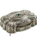 Product catalog. Italian, silver jewelry box of baroque shape. 20th century.