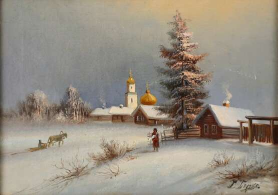 Winter landscape with a view of a Russian village. 19th century. - Foto 2