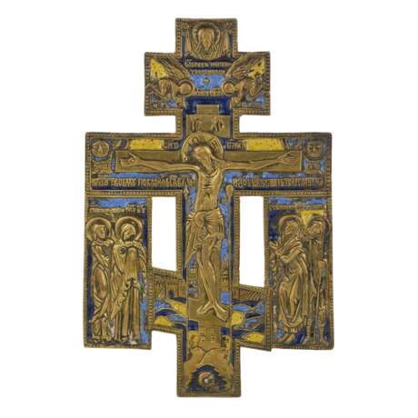 Bronze cross Crucifixion with three enamels. Russia. 19th century. - Foto 1