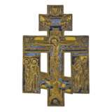Bronze cross Crucifixion with three enamels. Russia. 19th century. - photo 1