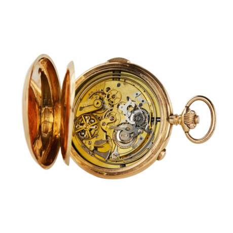Heures Repetition Quarts Taschenuhr Chronographe 14k Gold Pocket Watch - photo 5