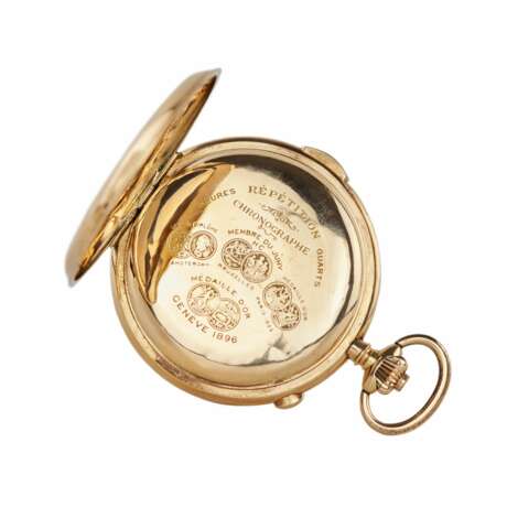 Heures Repetition Quarts Taschenuhr Chronographe 14k Gold Pocket Watch - photo 6